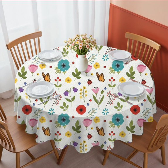 Pioneer Flower Floral Print Pattern Round Tablecloth 60 X 60 Inch, Wrinkle Resistant Wipeable Table Cloth for Kitchen Dining Picnic Patio Party