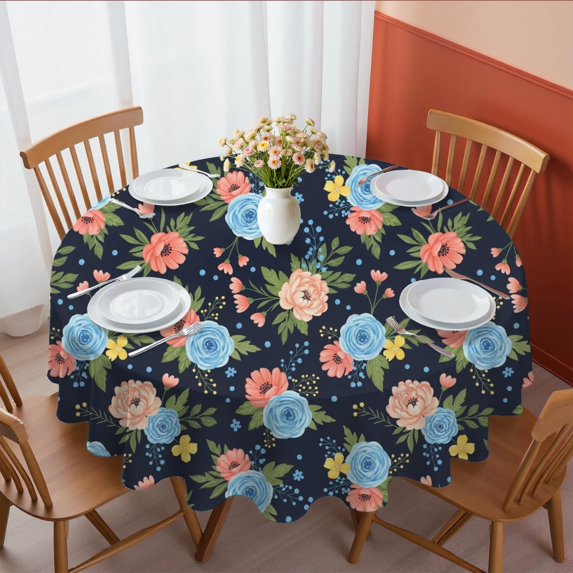 Pioneer Flower Floral Print Pattern Round Tablecloth 60 X 60 Inch, Wrinkle Resistant Wipeable Table Cloth for Kitchen Dining Picnic Patio Party