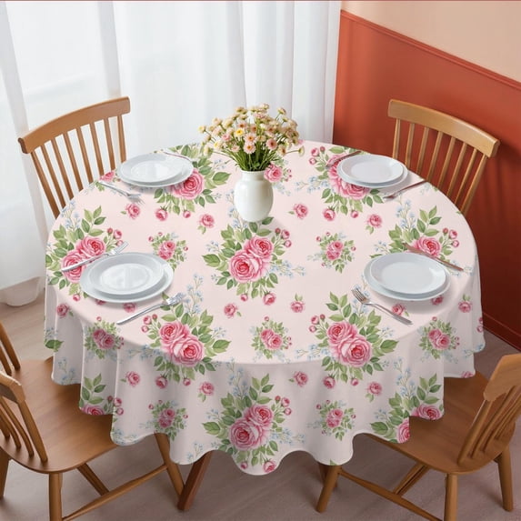 Pioneer Flower Floral Print Pattern Round Tablecloth 60 X 60 Inch, Wrinkle Resistant Wipeable Table Cloth for Kitchen Dining Picnic Patio Party