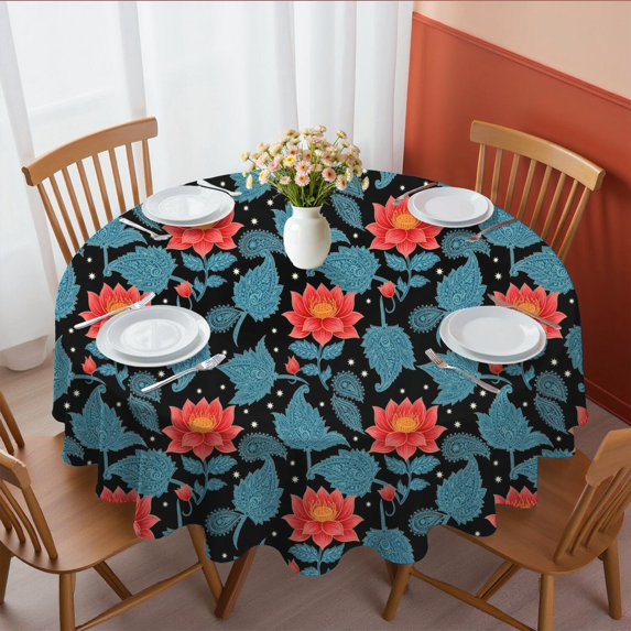 Pioneer Flower Floral Print Pattern Round Tablecloth 60 X 60 Inch, Wrinkle Resistant Wipeable Table Cloth for Kitchen Dining Picnic Patio Party