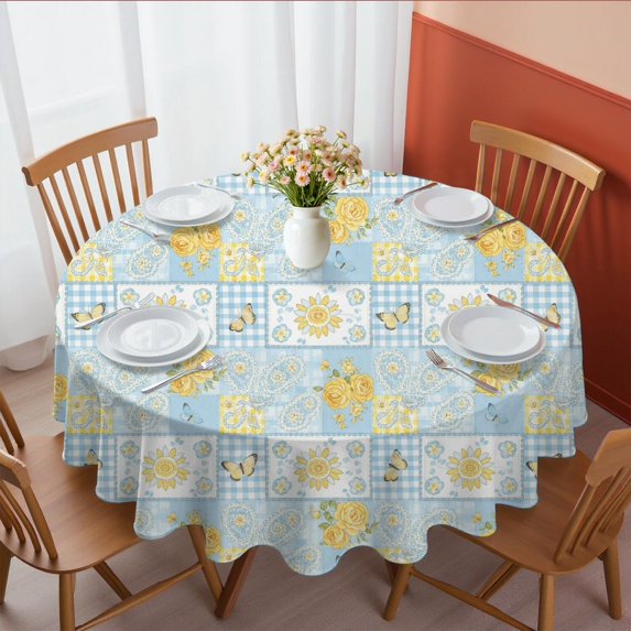 Pioneer Flower Floral Print Pattern Round Tablecloth 60 X 60 Inch, Wrinkle Resistant Wipeable Table Cloth for Kitchen Dining Picnic Patio Party