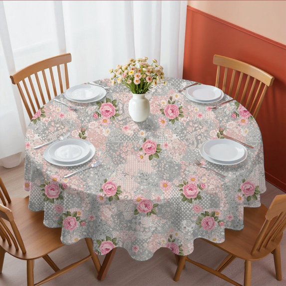 Pioneer Flower Floral Print Pattern Round Tablecloth 60 X 60 Inch, Wrinkle Resistant Wipeable Table Cloth for Kitchen Dining Picnic Patio Party