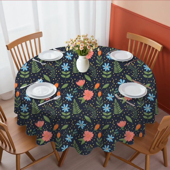 Pioneer Flower Floral Print Pattern Round Tablecloth 60 X 60 Inch, Wrinkle Resistant Wipeable Table Cloth for Kitchen Dining Picnic Patio Party