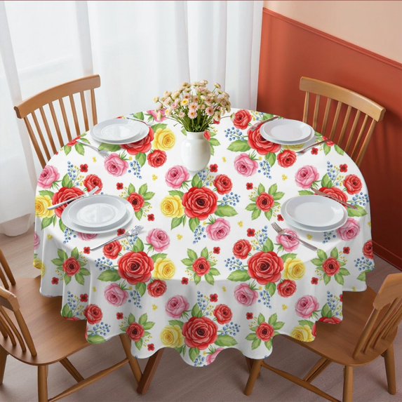 Pioneer Flower Floral Print Pattern Round Tablecloth 60 X 60 Inch, Wrinkle Resistant Wipeable Table Cloth for Kitchen Dining Picnic Patio Party