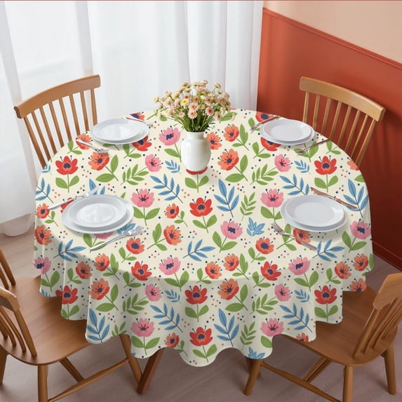 Pioneer Flower Floral Print Pattern Round Tablecloth 60 X 60 Inch, Wrinkle Resistant Wipeable Table Cloth for Kitchen Dining Picnic Patio Party