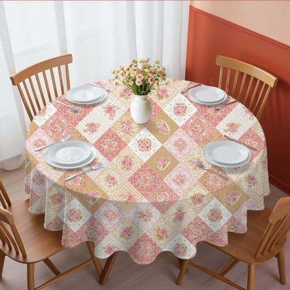 Pioneer Flower Floral Print Pattern Round Tablecloth 60 X 60 Inch, Wrinkle Resistant Wipeable Table Cloth for Kitchen Dining Picnic Patio Party