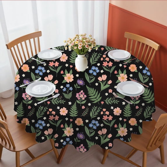 Pioneer Flower Floral Print Pattern Round Tablecloth 60 X 60 Inch, Wrinkle Resistant Wipeable Table Cloth for Kitchen Dining Picnic Patio Party