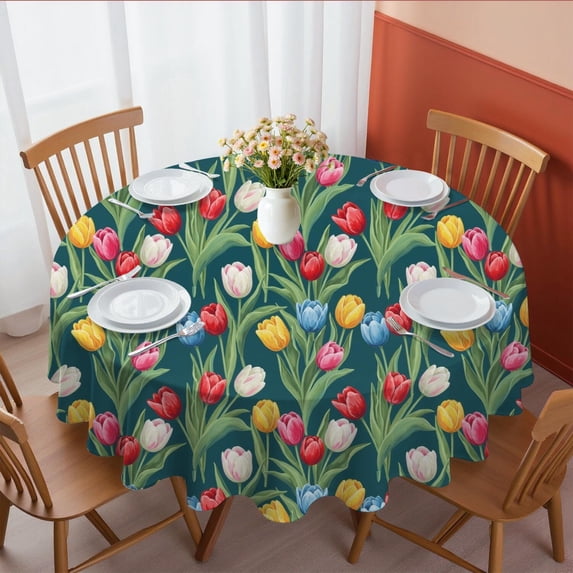 Pioneer Flower Floral Print Pattern Round Tablecloth 60 X 60 Inch, Wrinkle Resistant Wipeable Table Cloth for Kitchen Dining Picnic Patio Party