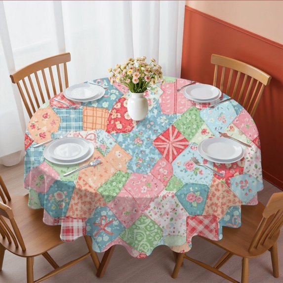 Pioneer Flower Floral Print Pattern Round Tablecloth 60 X 60 Inch, Wrinkle Resistant Wipeable Table Cloth for Kitchen Dining Picnic Patio Party