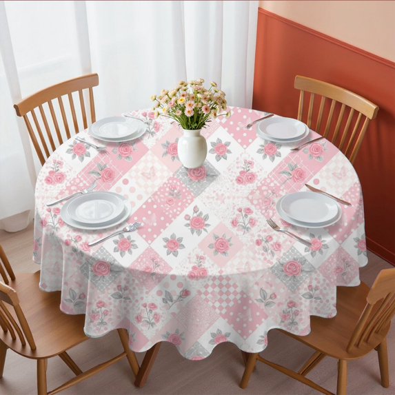 Pioneer Flower Floral Print Pattern Round Tablecloth 60 X 60 Inch, Wrinkle Resistant Wipeable Table Cloth for Kitchen Dining Picnic Patio Party