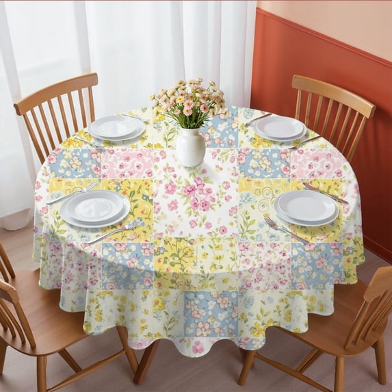 Pioneer Flower Floral Print Pattern Round Tablecloth 60 X 60 Inch, Wrinkle Resistant Wipeable Table Cloth for Kitchen Dining Picnic Patio Party