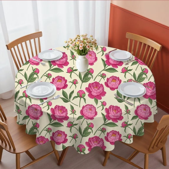 Pioneer Flower Floral Print Pattern Round Tablecloth 60 X 60 Inch, Wrinkle Resistant Wipeable Table Cloth for Kitchen Dining Picnic Patio Party