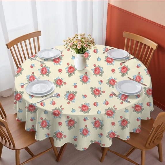Pioneer Flower Floral Print Pattern Round Tablecloth 60 X 60 Inch, Wrinkle Resistant Wipeable Table Cloth for Kitchen Dining Picnic Patio Party