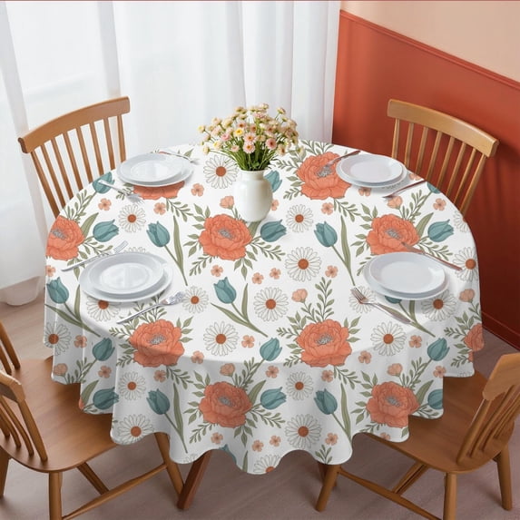 Pioneer Flower Floral Print Pattern Round Tablecloth 60 X 60 Inch, Wrinkle Resistant Wipeable Table Cloth for Kitchen Dining Picnic Patio Party