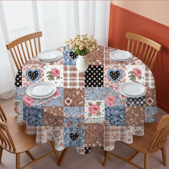 Pioneer Flower Floral Print Pattern Round Tablecloth 60 X 60 Inch, Wrinkle Resistant Wipeable Table Cloth for Kitchen Dining Picnic Patio Party