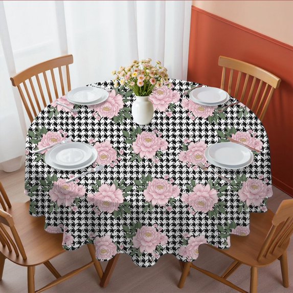 Pioneer Flower Floral Print Pattern Round Tablecloth 60 X 60 Inch, Wrinkle Resistant Wipeable Table Cloth for Kitchen Dining Picnic Patio Party