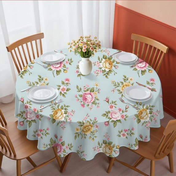 Pioneer Flower Floral Print Pattern Round Tablecloth 60 X 60 Inch, Wrinkle Resistant Wipeable Table Cloth for Kitchen Dining Picnic Patio Party