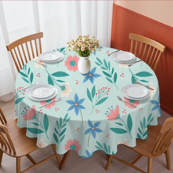 Pioneer Flower Floral Print Pattern Round Tablecloth 60 X 60 Inch, Wrinkle Resistant Wipeable Table Cloth for Kitchen Dining Picnic Patio Party