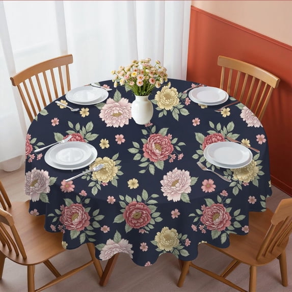 Pioneer Flower Floral Print Pattern Round Tablecloth 60 X 60 Inch, Wrinkle Resistant Wipeable Table Cloth for Kitchen Dining Picnic Patio Party