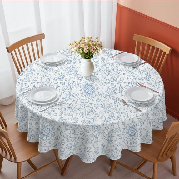 Pioneer Flower Floral Print Pattern Round Tablecloth 60 X 60 Inch, Wrinkle Resistant Wipeable Table Cloth for Kitchen Dining Picnic Patio Party