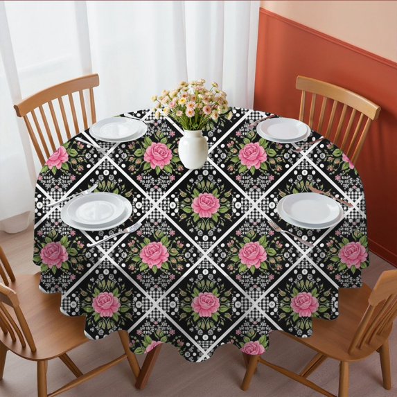 Pioneer Flower Floral Print Pattern Round Tablecloth 60"x60", Wrinkle Resistant Wipeable Table Cover for Kitchen Dining Room Picnic Patio and Party