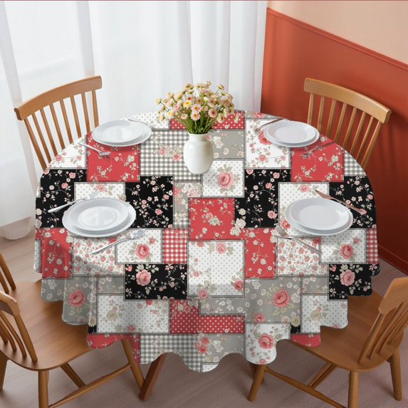 Pioneer Flower Floral Print Pattern Round Tablecloth 60"x60", Wrinkle Resistant Wipeable Table Cover for Kitchen Dining Room Picnic Patio and Party