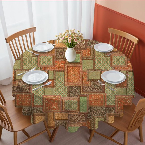 Pioneer Flower Floral Print Pattern Round Tablecloth 60"x60", Wrinkle Resistant Wipeable Table Cover for Kitchen Dining Room Picnic Patio and Party
