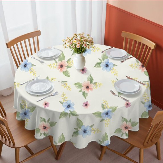 Pioneer Flower Floral Print Pattern Round Tablecloth 60"x60", Wrinkle Resistant Wipeable Table Cover for Kitchen Dining Room Picnic Patio and Party