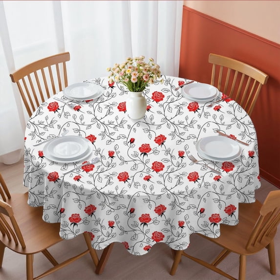 Pioneer Flower Floral Print Pattern Round Tablecloth 60"x60", Wrinkle Resistant Wipeable Table Cover for Kitchen Dining Room Picnic Patio and Party