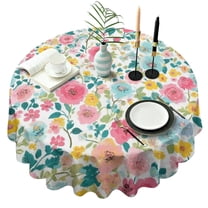 Pioneer Flower Floral Print Pattern Round Tablecloth 60"x60",Wrinkle Wipeable Table Cloth for Kitchen Dining Room Picnic Patio Party