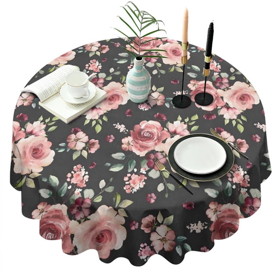 Pioneer Flower Floral Print Pattern Round Tablecloth 60"x60",Wrinkle Wipeable Table Cloth for Kitchen Dining Room Picnic Patio Party