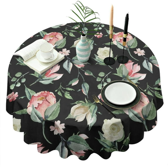 Pioneer Flower Floral Print Pattern Round Tablecloth 60"x60",Wrinkle Wipeable Table Cloth for Kitchen Dining Room Picnic Patio Party