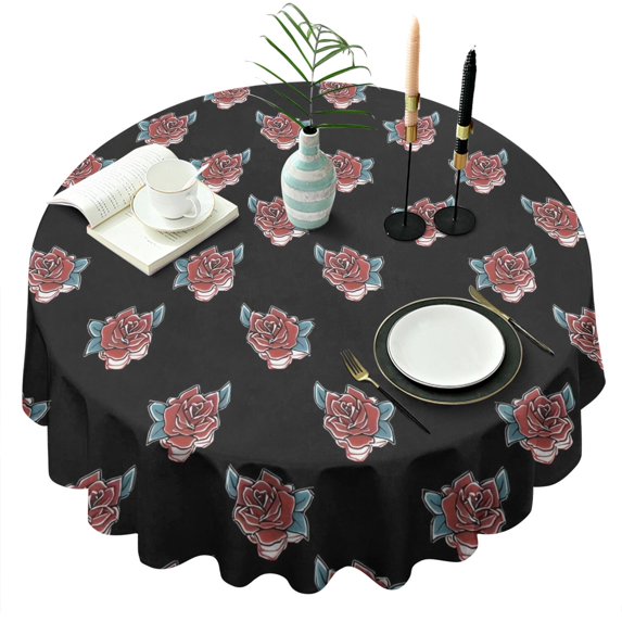 Pioneer Flower Floral Print Pattern Round Tablecloth 60"x60",Wrinkle Wipeable Table Cloth for Kitchen Dining Room Picnic Patio Party