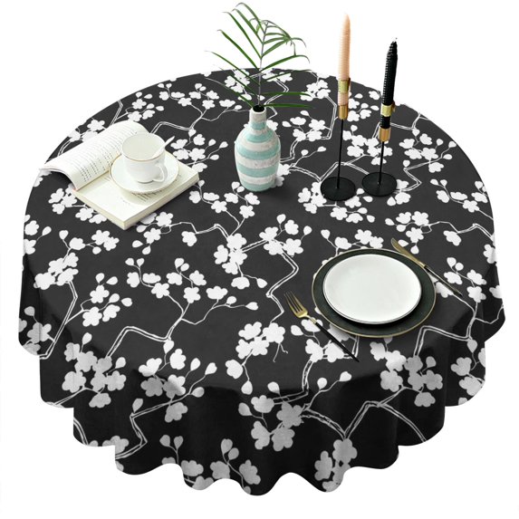 Pioneer Flower Floral Print Pattern Round Tablecloth 60"x60",Wrinkle Wipeable Table Cloth for Kitchen Dining Room Picnic Patio Party