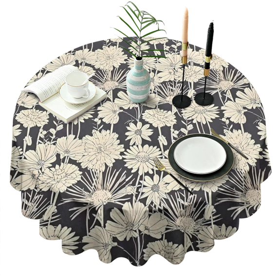 Pioneer Flower Floral Print Pattern Round Tablecloth 60"x60",Wrinkle Wipeable Table Cloth for Kitchen Dining Room Picnic Patio Party