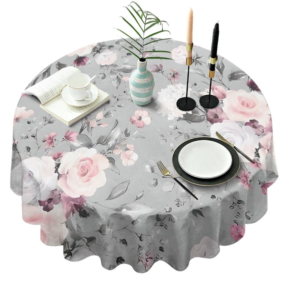 Pioneer Flower Floral Print Pattern Round Tablecloth 60"x60",Wrinkle Wipeable Table Cloth for Kitchen Dining Room Picnic Patio Party