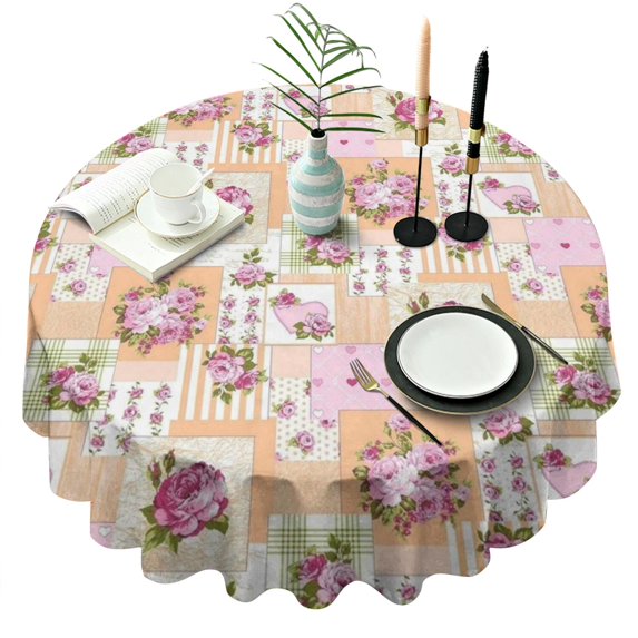 Pioneer Flower Floral Print Pattern Round Tablecloth 60"x60",Wrinkle Wipeable Table Cloth for Kitchen Dining Room Picnic Patio Party