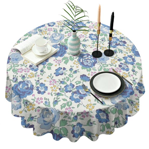 Pioneer Flower Floral Print Pattern Round Tablecloth 60"x60",Wrinkle Wipeable Table Cloth for Kitchen Dining Room Picnic Patio Party