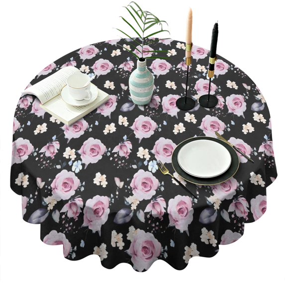 Pioneer Flower Floral Print Pattern Round Tablecloth 60"x60",Wrinkle Wipeable Table Cloth for Kitchen Dining Room Picnic Patio Party