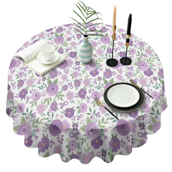 Pioneer Flower Floral Print Pattern Round Tablecloth 60"x60",Wrinkle Wipeable Table Cloth for Kitchen Dining Room Picnic Patio Party