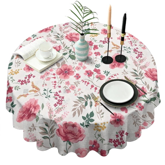 Pioneer Flower Floral Print Pattern Round Tablecloth 60"x60",Wrinkle Wipeable Table Cloth for Kitchen Dining Room Picnic Patio Party