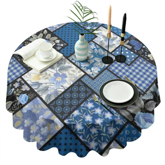 Pioneer Flower Floral Print Pattern Round Tablecloth 60"x60",Wrinkle Wipeable Table Cloth for Kitchen Dining Room Picnic Patio Party