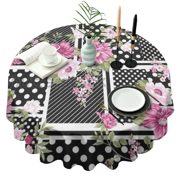 Pioneer Flower Floral Print Pattern Round Tablecloth 60"x60",Wrinkle Wipeable Table Cloth for Kitchen Dining Room Picnic Patio Party