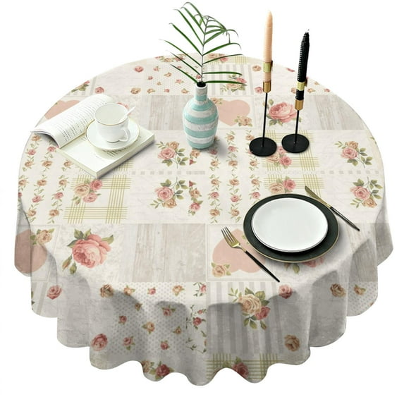 Pioneer Flower Floral Print Pattern Round Tablecloth 60"x60",Wrinkle Wipeable Table Cloth for Kitchen Dining Room Picnic Patio Party