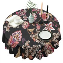 Pioneer Flower Floral Print Pattern Round Tablecloth 60"x60",Wrinkle Wipeable Table Cloth for Kitchen Dining Room Picnic Patio Party