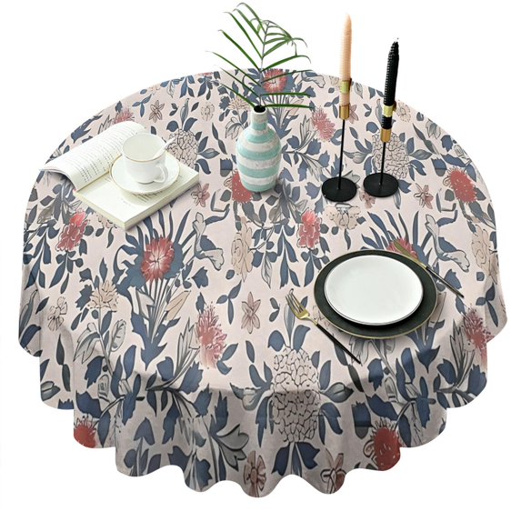 Pioneer Flower Floral Print Pattern Round Tablecloth 60"x60",Wrinkle Wipeable Table Cloth for Kitchen Dining Room Picnic Patio Party