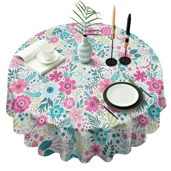 Pioneer Flower Floral Print Pattern Round Tablecloth 60"x60",Wrinkle Wipeable Table Cloth for Kitchen Dining Room Picnic Patio Party