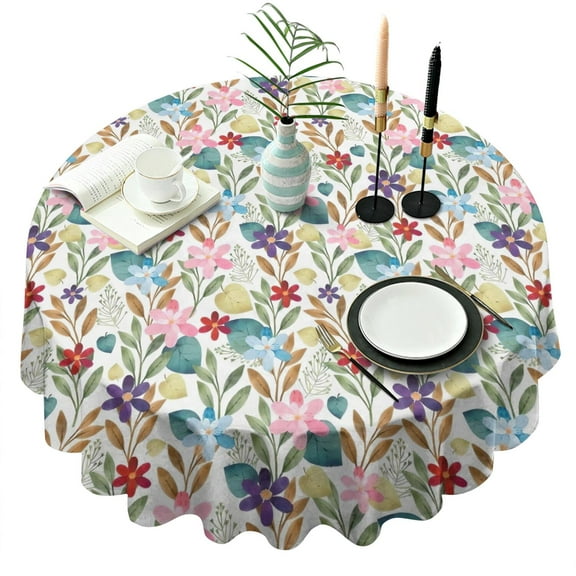Pioneer Flower Floral Print Pattern Round Tablecloth 60"x60",Wrinkle Wipeable Table Cloth for Kitchen Dining Room Picnic Patio Party