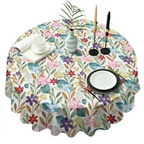 Pioneer Flower Floral Print Pattern Round Tablecloth 60"x60",Wrinkle Wipeable Table Cloth for Kitchen Dining Room Picnic Patio Party
