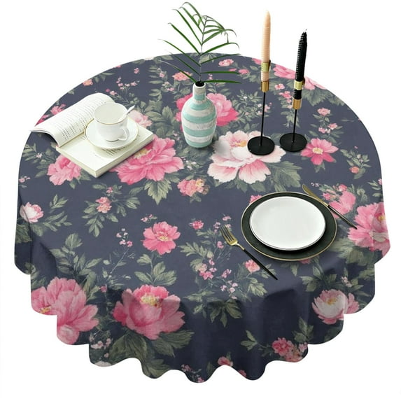 Pioneer Flower Floral Print Pattern Round Tablecloth 60"x60",Wrinkle Wipeable Table Cloth for Kitchen Dining Room Picnic Patio Party